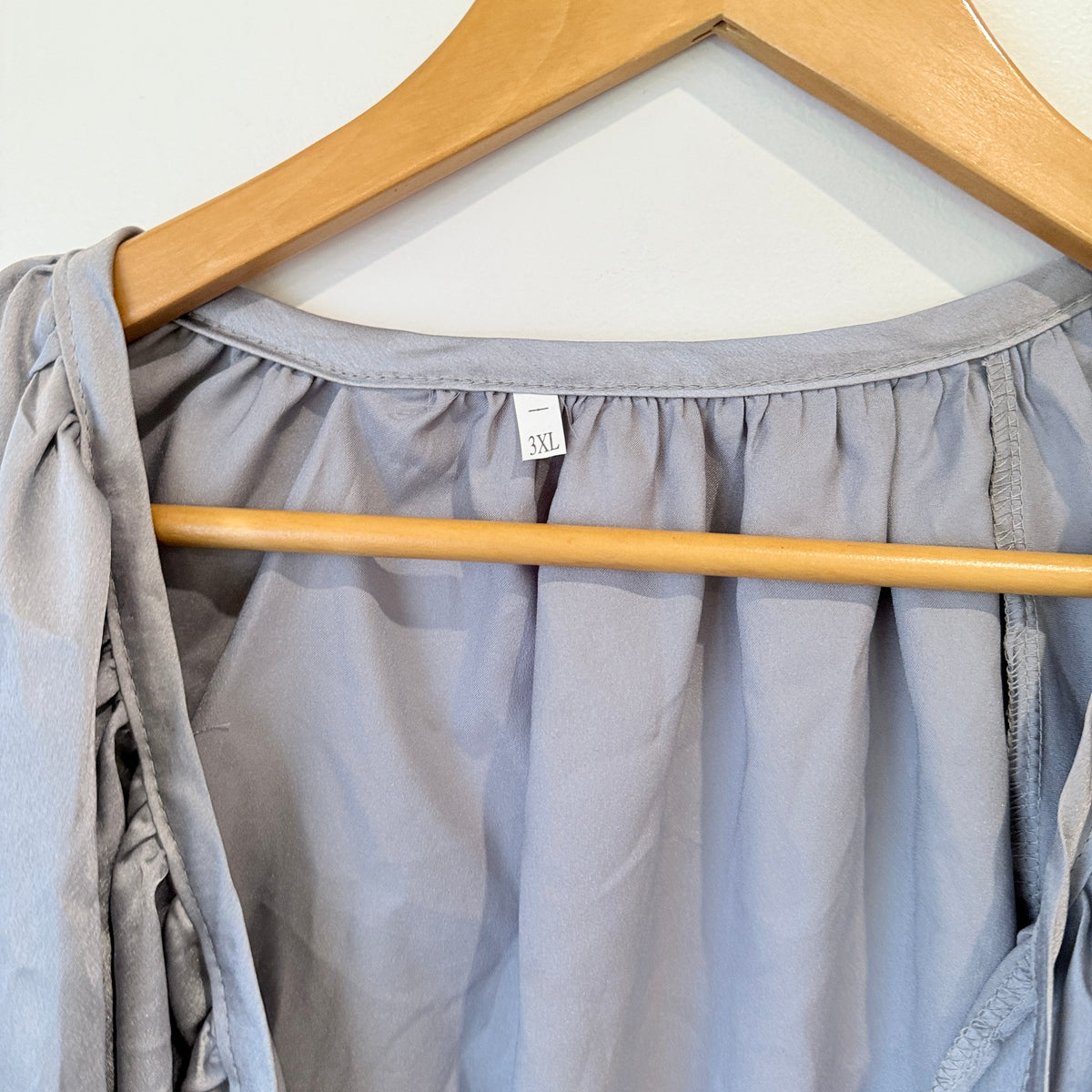 Grey Satin Tie Neck Blouse Size 3XL