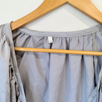 Grey Satin Tie Neck Blouse Size 3XL