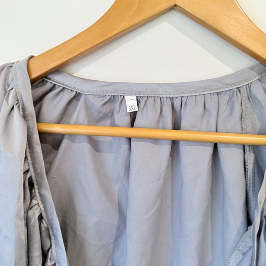 Grey Satin Tie Neck Blouse Size 3XL