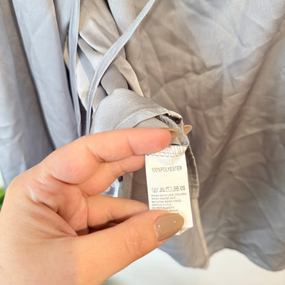 Grey Satin Tie Neck Blouse Size 3XL