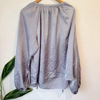 Grey Satin Tie Neck Blouse Size 3XL