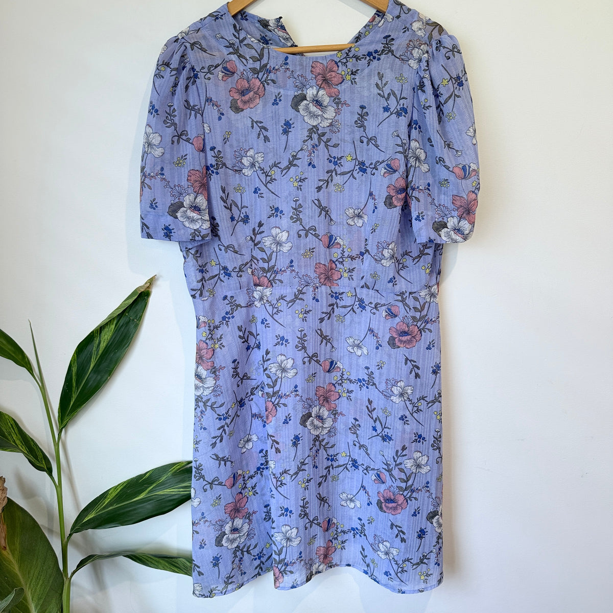 Lilac Floral Print Puff Sleeve Dress