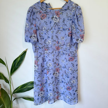 Lilac Floral Print Puff Sleeve Dress