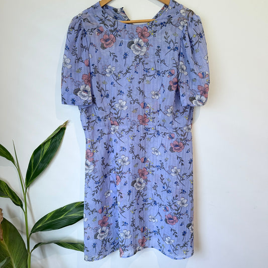 Lilac Floral Print Puff Sleeve Dress