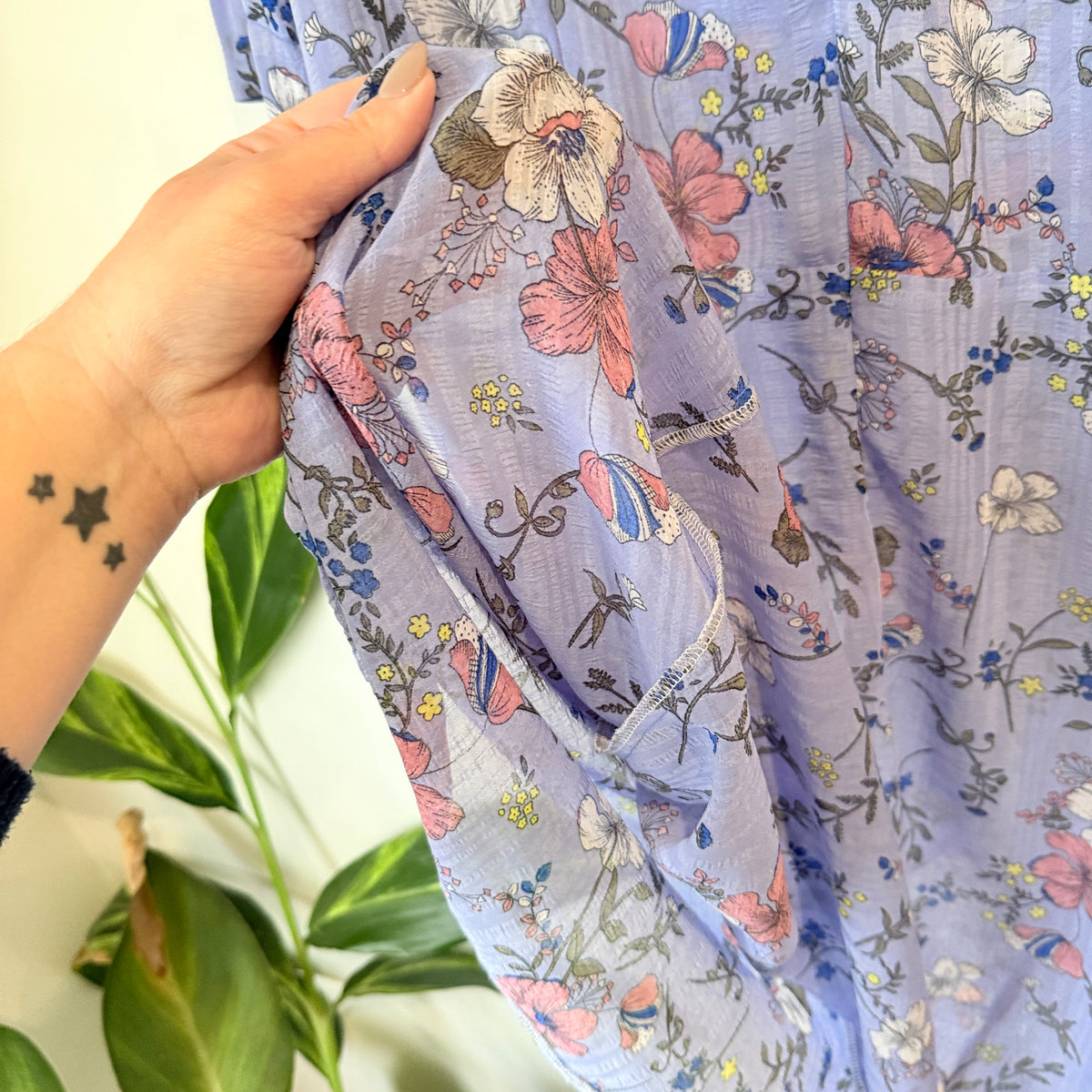 Lilac Floral Print Puff Sleeve Dress