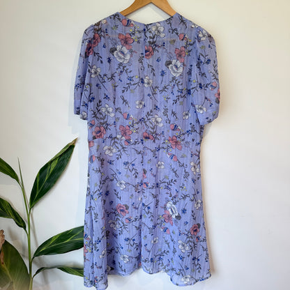 Lilac Floral Print Puff Sleeve Dress