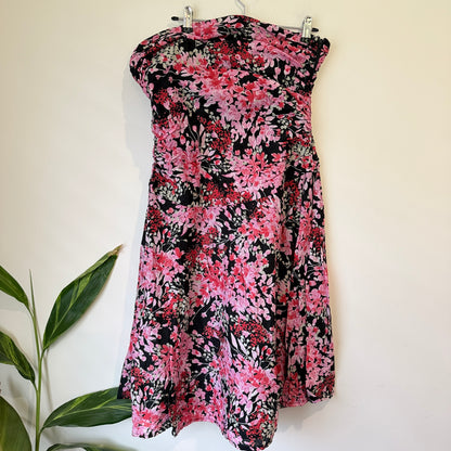 Portmans Pink and Black Floral Strapless Dress Size 16