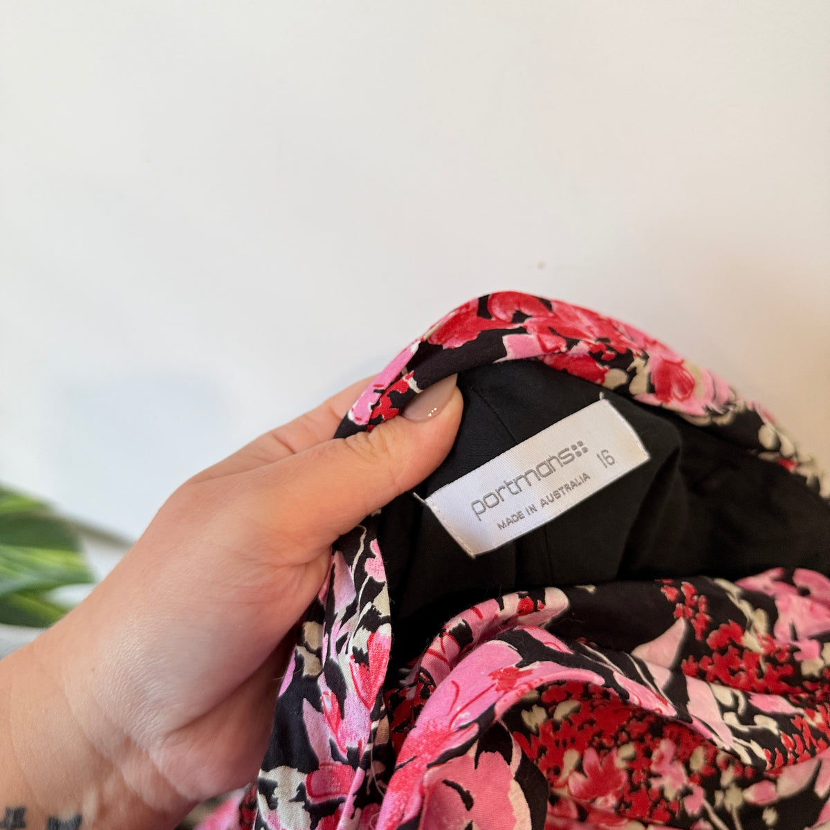 Portmans Pink and Black Floral Strapless Dress Size 16