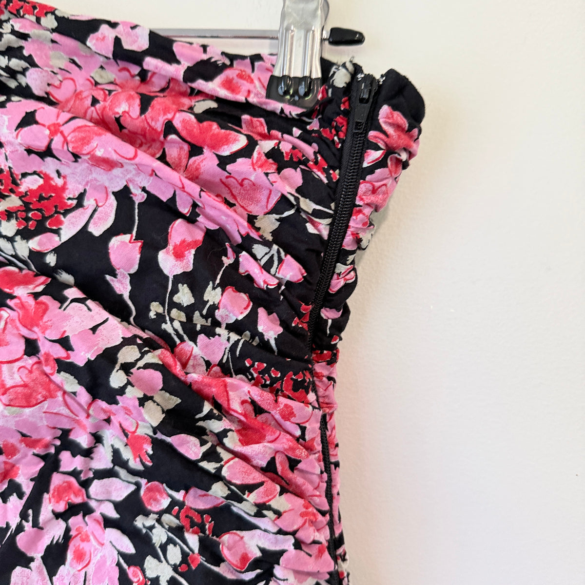 Portmans Pink and Black Floral Strapless Dress Size 16
