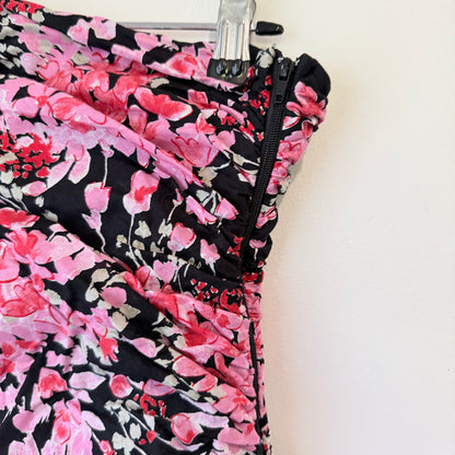 Portmans Pink and Black Floral Strapless Dress Size 16