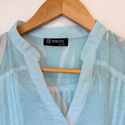 Merric Aqua Floral Print Sheer Shirt Size 8