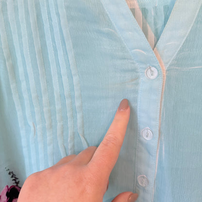 Merric Aqua Floral Print Sheer Shirt Size 8