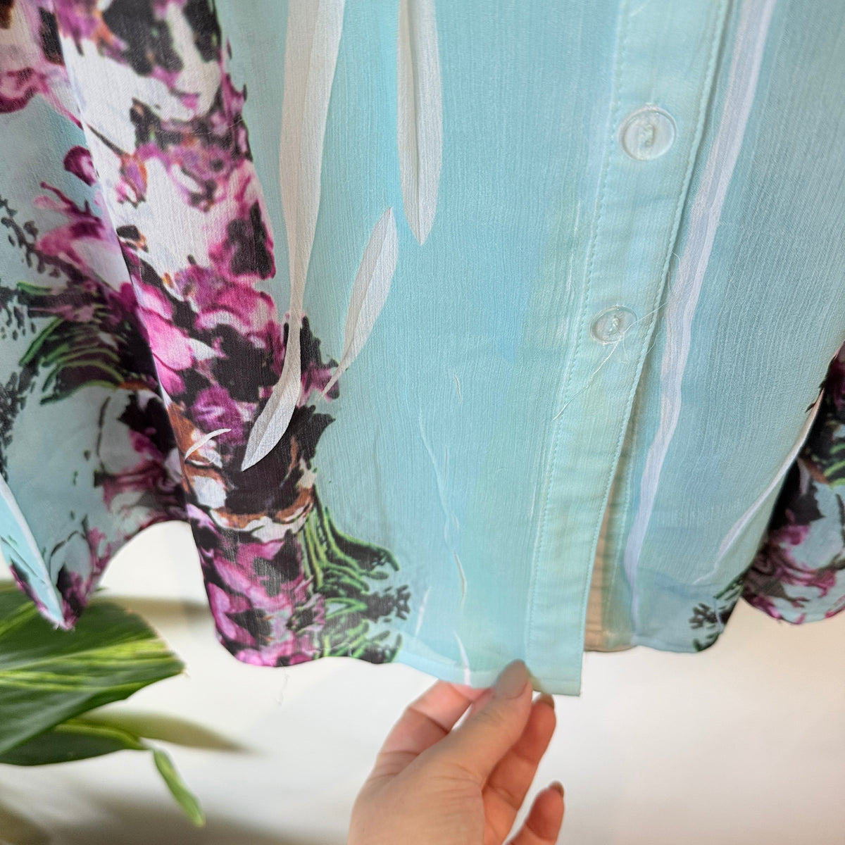 Merric Aqua Floral Print Sheer Shirt Size 8