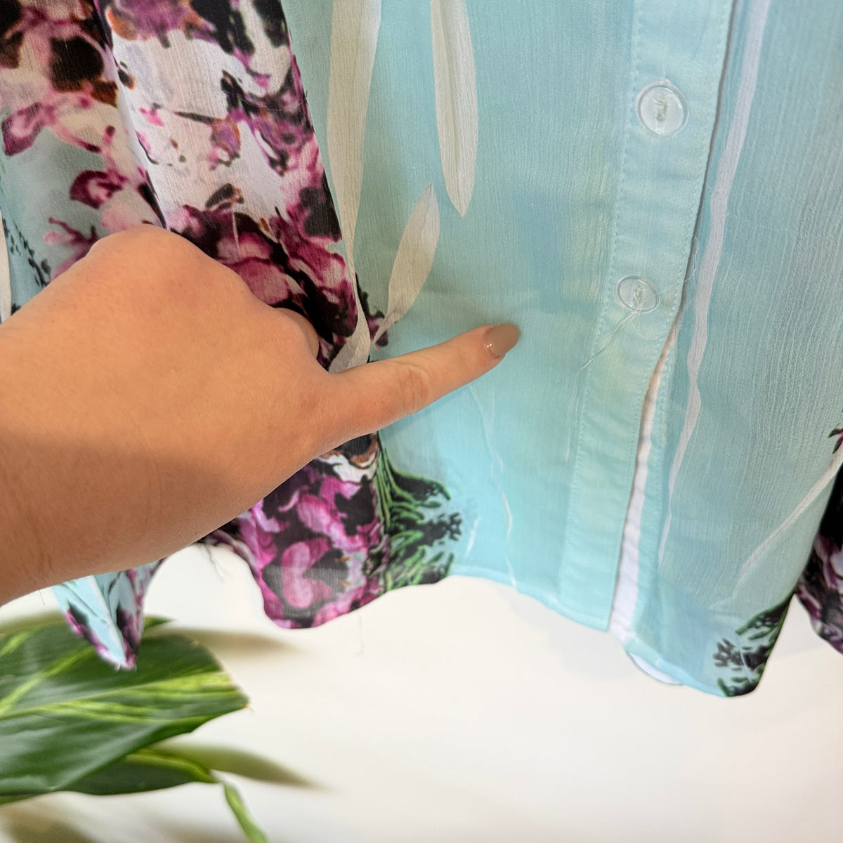 Merric Aqua Floral Print Sheer Shirt Size 8