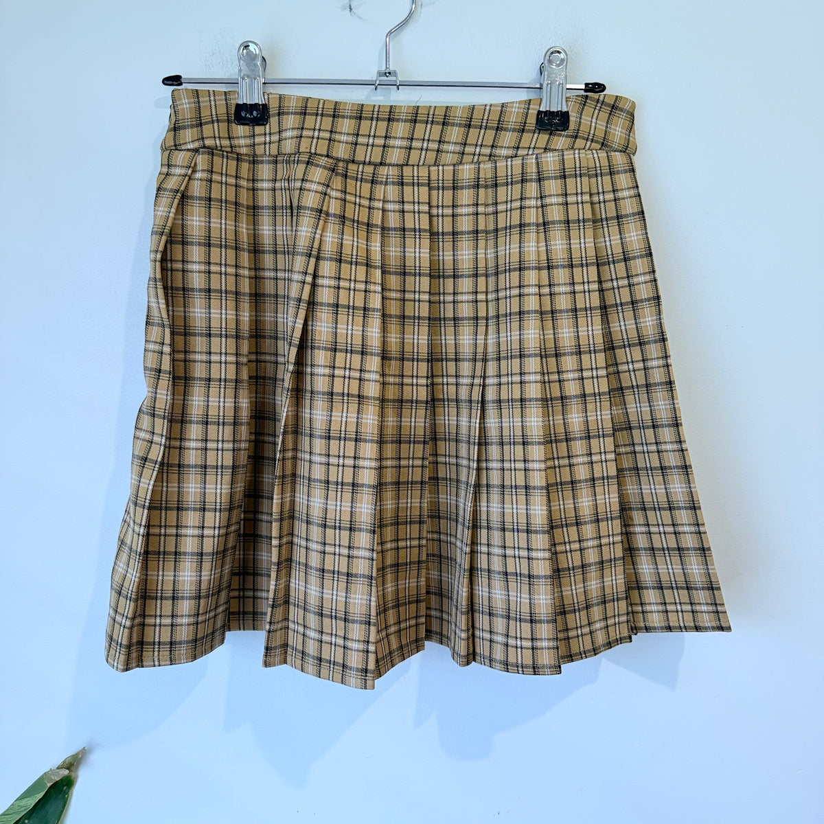 Shein Tan Check Pleated Skirt Size XS