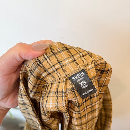 Shein Tan Check Pleated Skirt Size XS