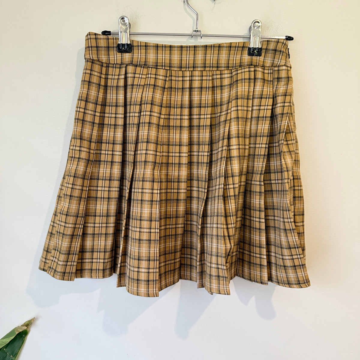 Shein Tan Check Pleated Skirt Size XS