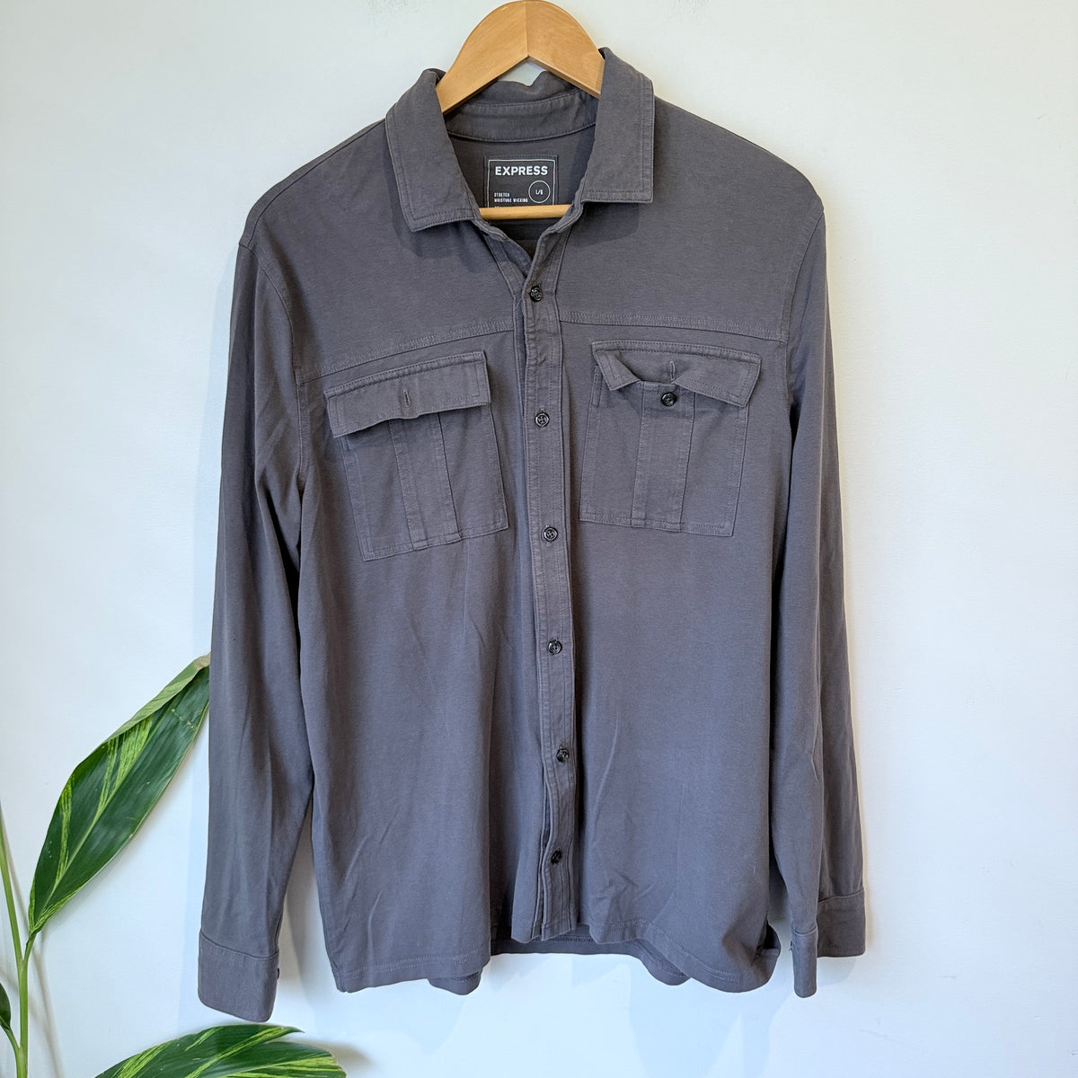 Express Grey Stretch Utility Shirt Size L