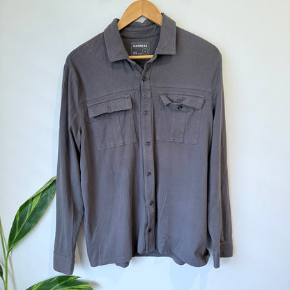 Express Grey Stretch Utility Shirt Size L