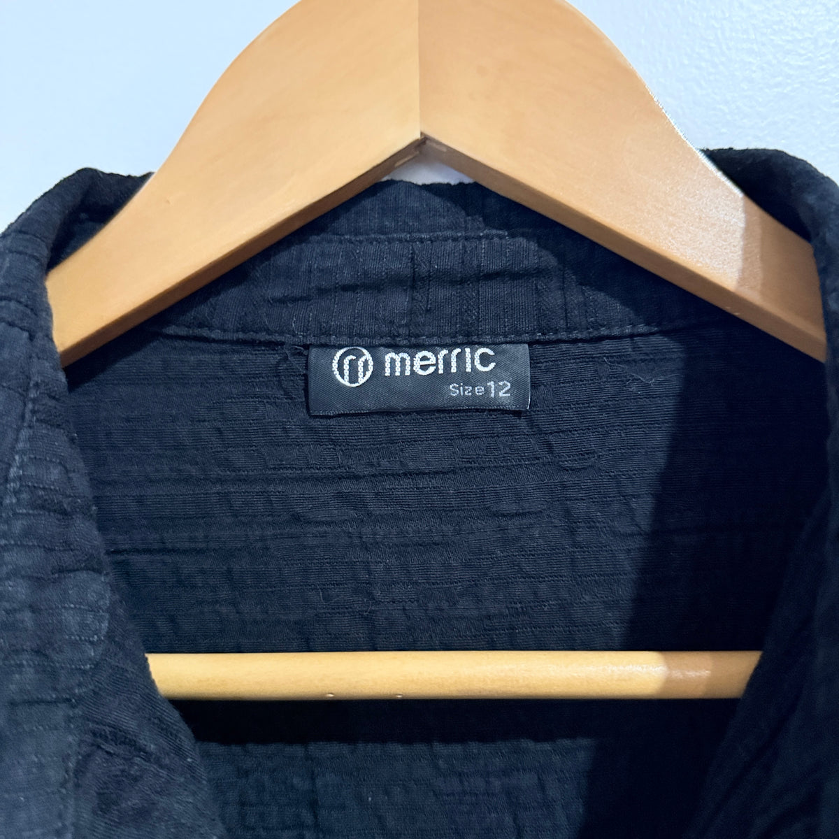Merric Black Textured Crinkle Cotton Shirt Size 12