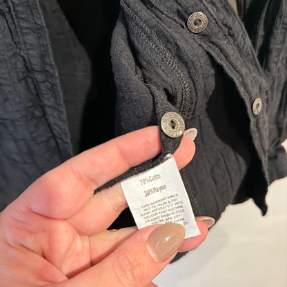 Merric Black Textured Crinkle Cotton Shirt Size 12
