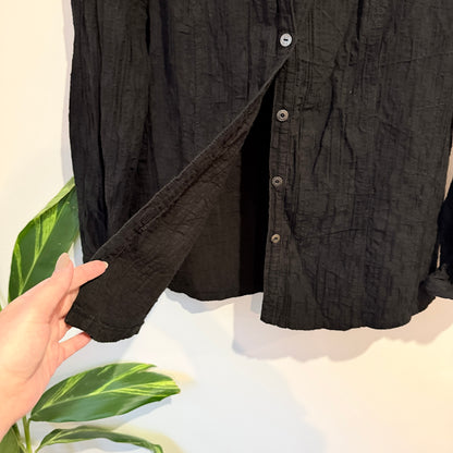 Merric Black Textured Crinkle Cotton Shirt Size 12