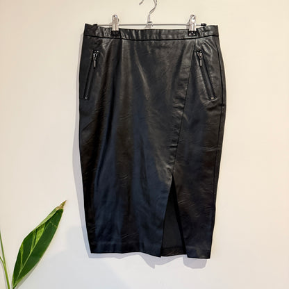 Emerge Black Faux Leather Pencil Skirt Size 8