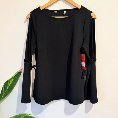 Black Cold Shoulder Tie Sleeve Top Size 10