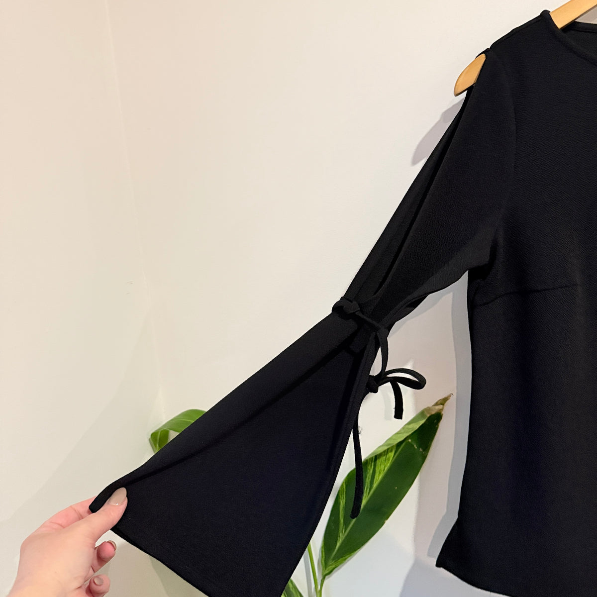 Black Cold Shoulder Tie Sleeve Top Size 10