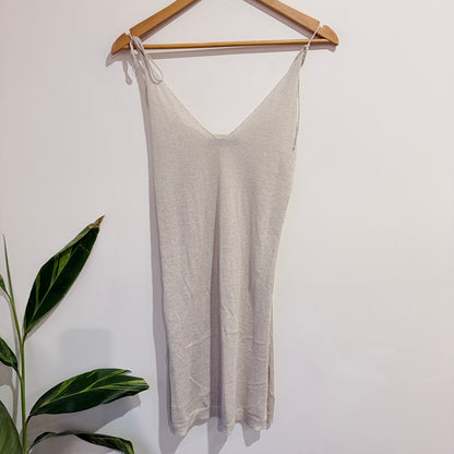 Glassons Cream Metallic Knit Slip Dress Size S