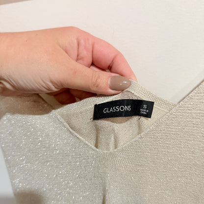 Glassons Cream Metallic Knit Slip Dress Size S