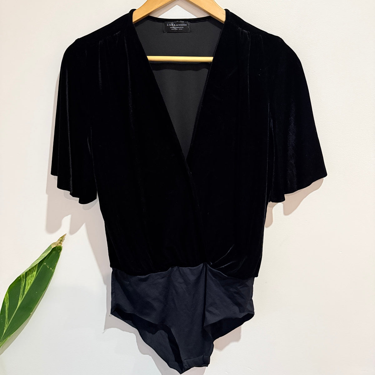 Zara Black Velvet Wrap Front Bodysuit Size M