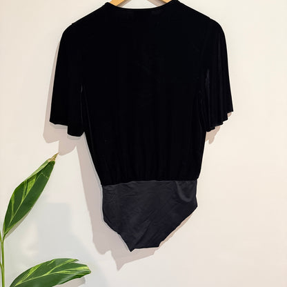 Zara Black Velvet Wrap Front Bodysuit Size M