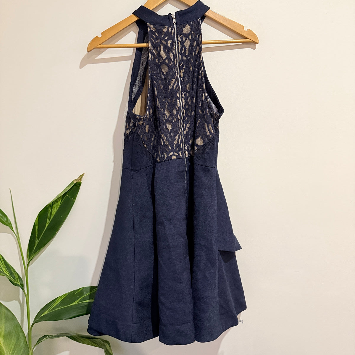 Dotti Navy Lace Bodice High Neck Skater Dress Size 12