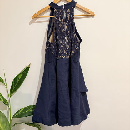Dotti Navy Lace Bodice High Neck Skater Dress Size 12