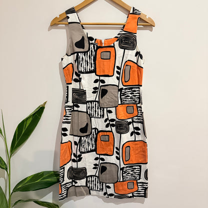 Jean Jones Orange and Black Abstract Print Sleeveless Shift Dress Size XS