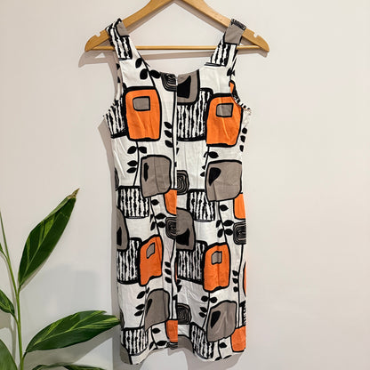 Jean Jones Orange and Black Abstract Print Sleeveless Shift Dress Size XS