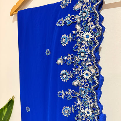 Royal Blue Beaded and Jewelled Embroidered Saree