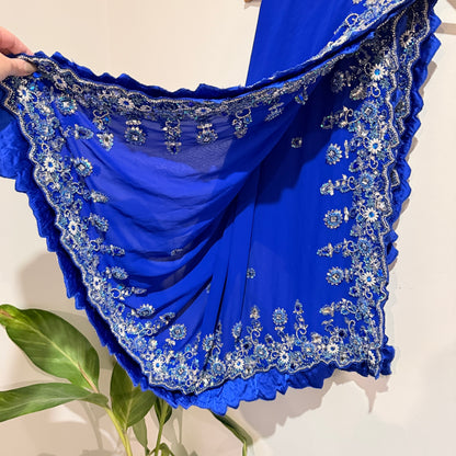 Royal Blue Beaded and Jewelled Embroidered Saree
