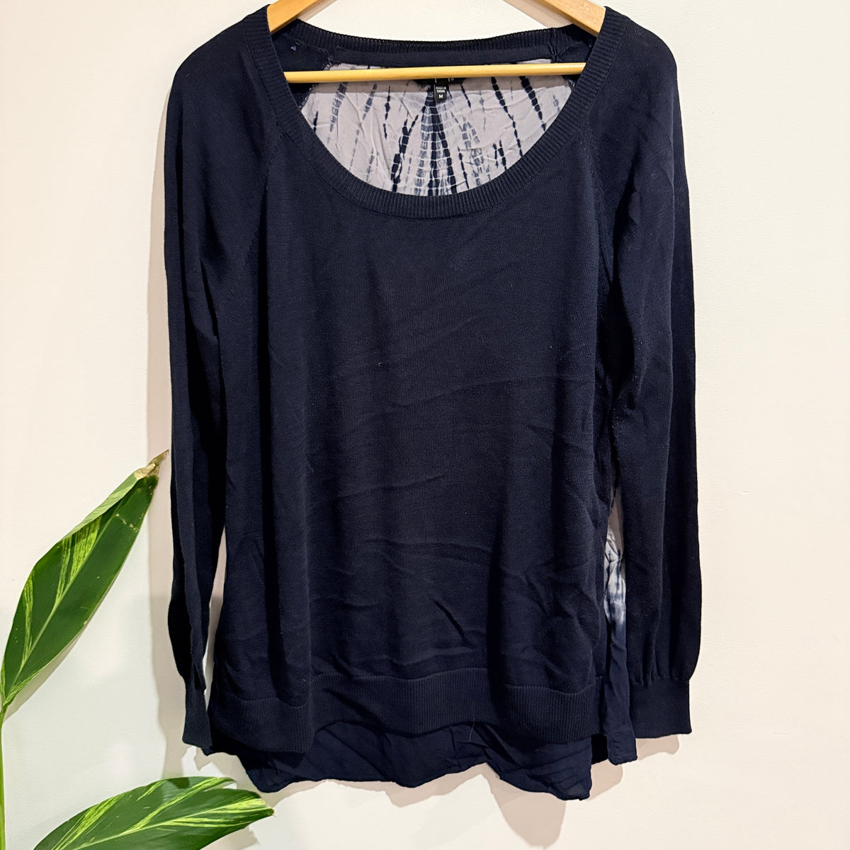Max Navy Knit Top with Tie Dye Print Back Size M