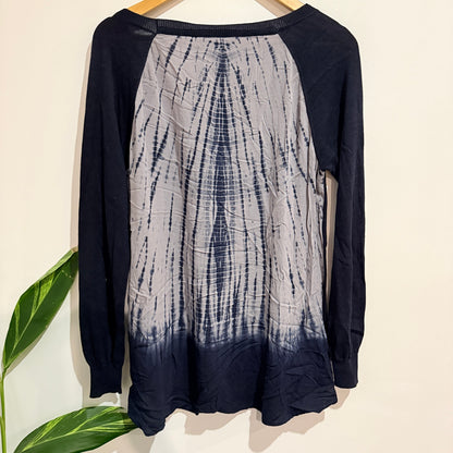 Max Navy Knit Top with Tie Dye Print Back Size M