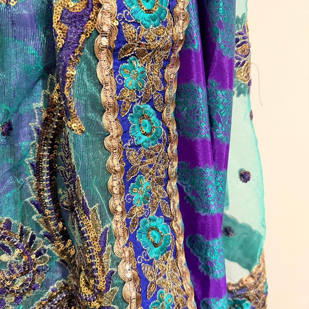 Turquoise and Purple Embroidered Saree