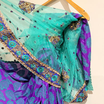 Turquoise and Purple Embroidered Saree