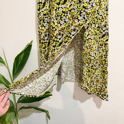 Spirit Yellow Daisy Floral Print Midi Skirt Size 8