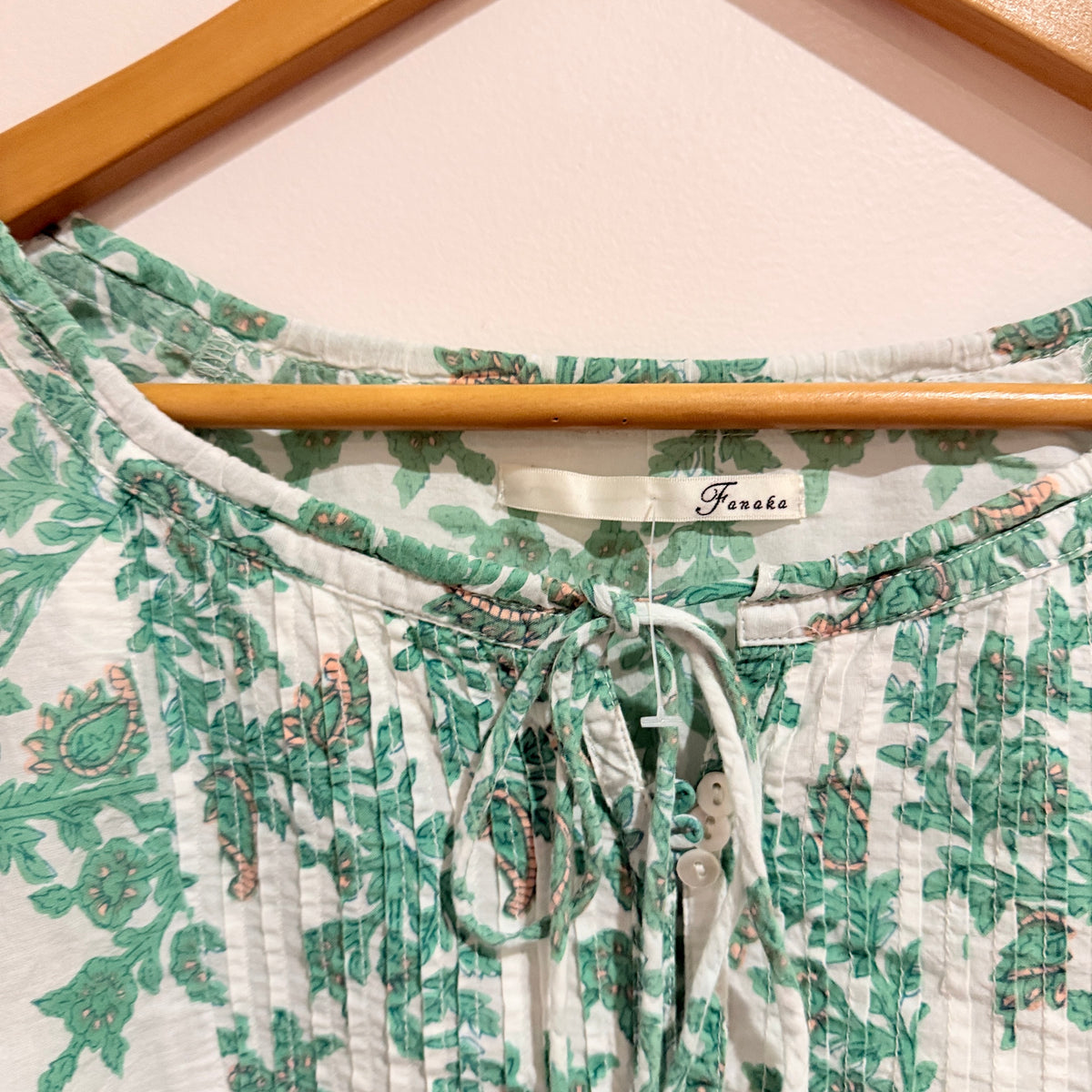 Fanaka Green Floral Block Print Cotton Blouse - 51cm underarm