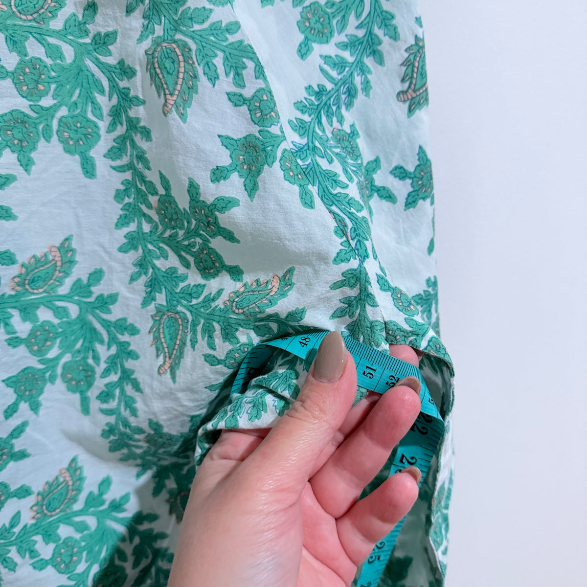 Fanaka Green Floral Block Print Cotton Blouse - 51cm underarm