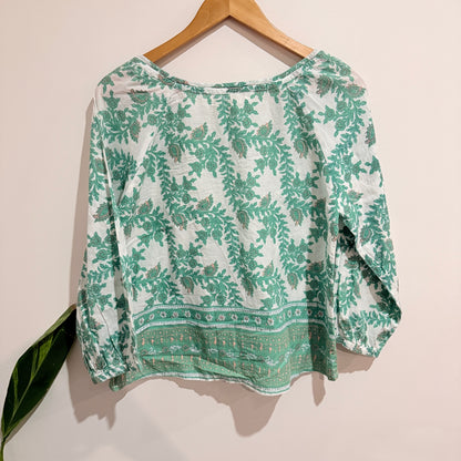 Fanaka Green Floral Block Print Cotton Blouse - 51cm underarm