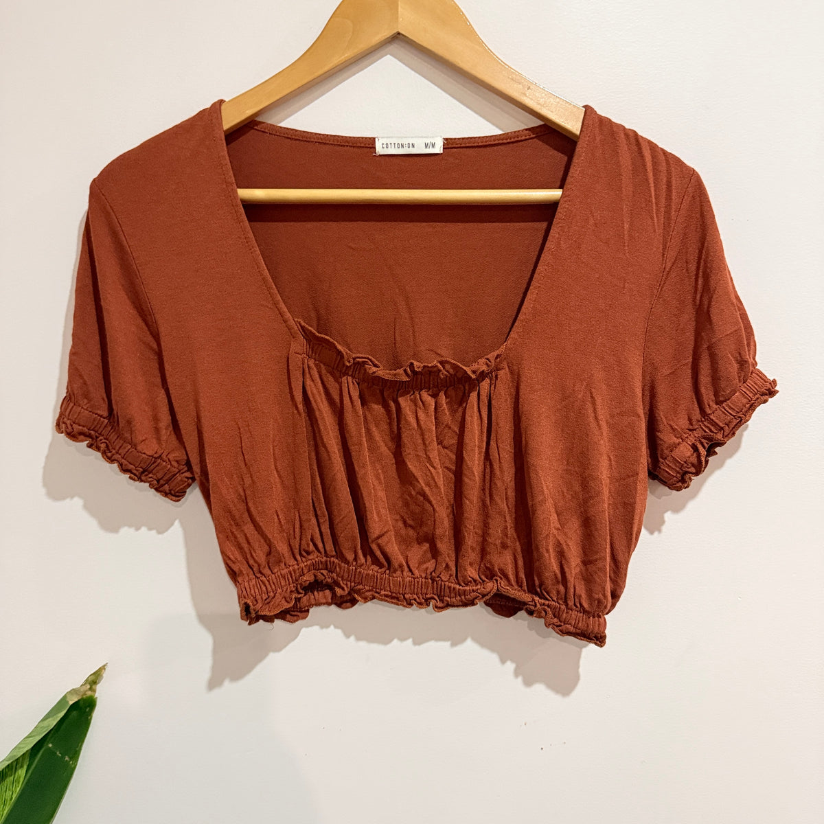 Cotton On Rust Shirred Hem Crop Top Size M