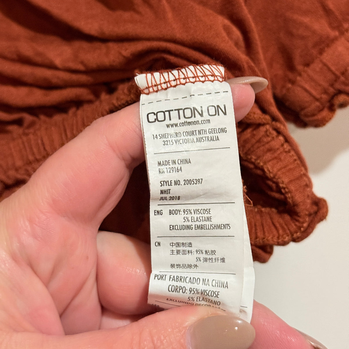 Cotton On Rust Shirred Hem Crop Top Size M