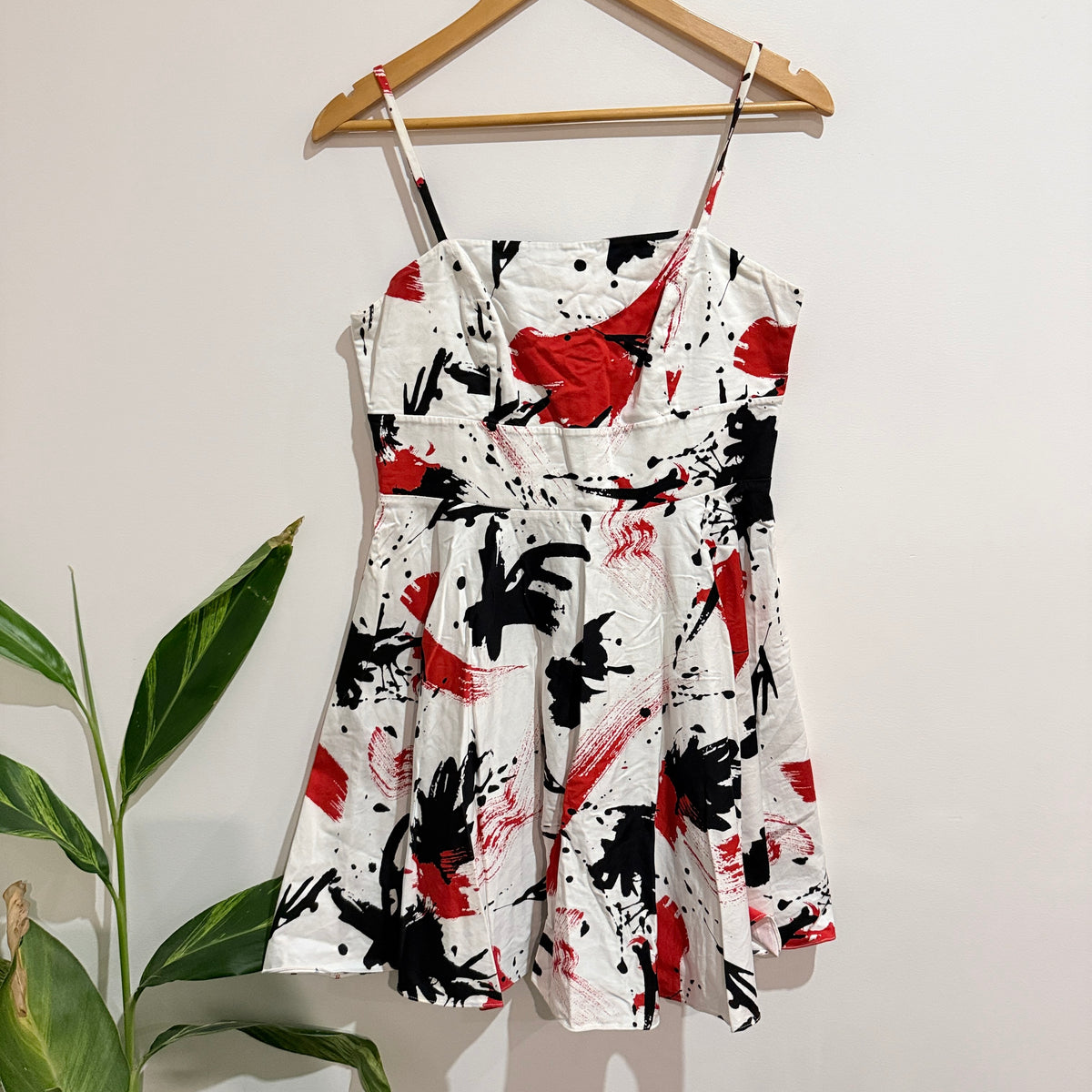 Creem White Red and Black Paint Splatter Print Skater Dress Size 12